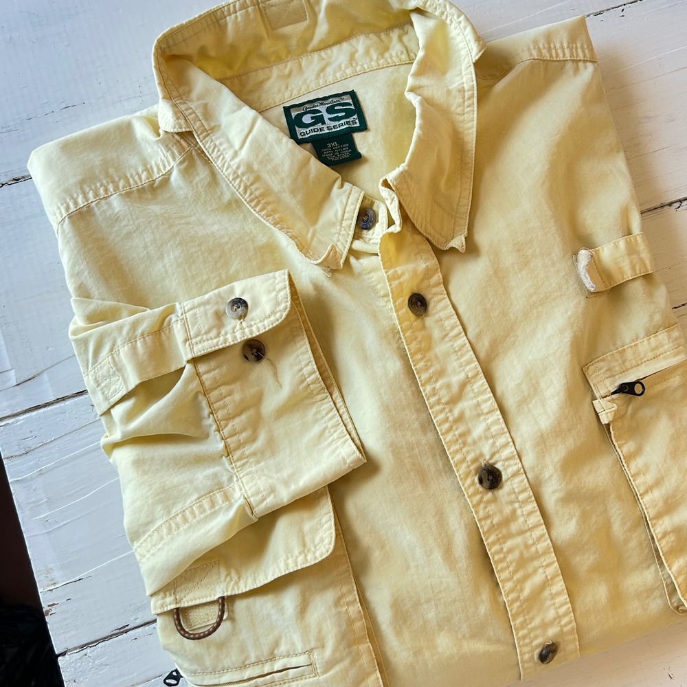 Gander Mountain Guide Series Mens 3XL Yellow Utility Fishing Shirt Long Sleeve